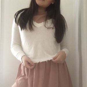 White cropped distressed sweater